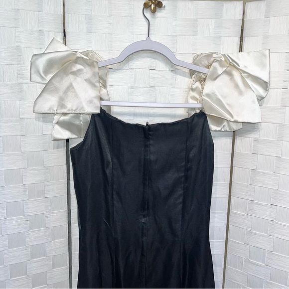Gunne Sax Jessica McClintock Vintage Black White Satin Bow Pencil Gown 11/12 - Picture 5 of 10